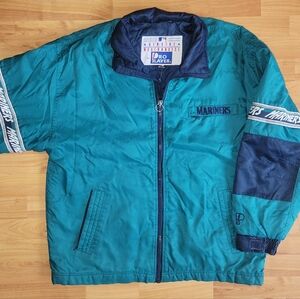 Vintage 90s Seattle Mariners Pro Player Blue Teal Zip-up Puffer Sport Jacket XL